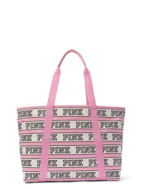 PINK Victoria's Secret Pink Striped Logo Canvas Tote
